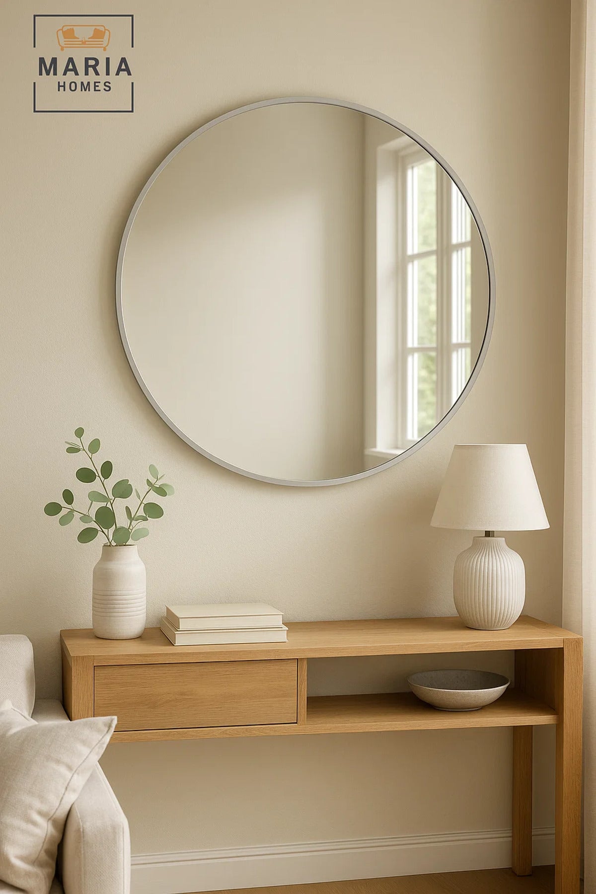 Round Silver Frame Wall Mirror for Bedroom, Bathroom, Vanity & Home D≈Ωcor 100x100 cm