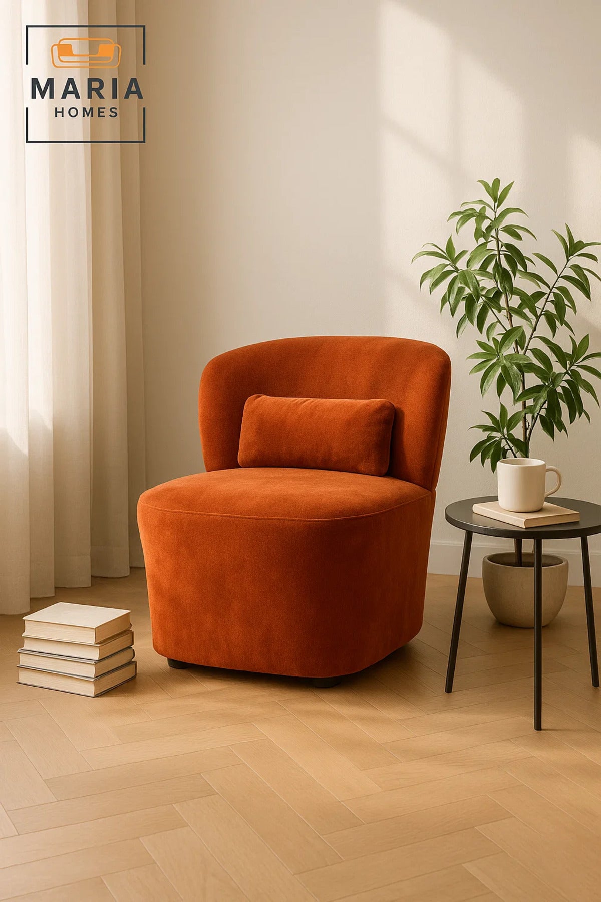 Modern Lounge Chair Ð Soft Orange Fabric Accent Chair with Back Cushion