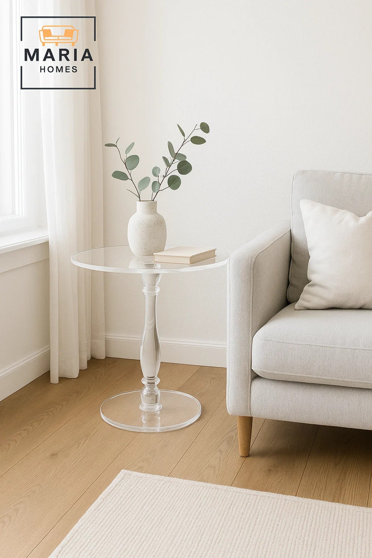 Elegant Acrylic Round Side Table 50_50_55 cm √ê Clear Modern Crystal Style Accent Table