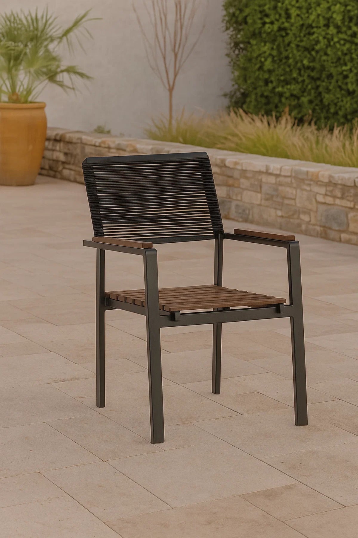 Modern Garden Chair Black Metal Frame Outdoor Patio Dining Chair for Balcony and Terrace