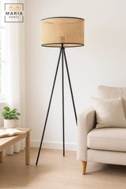 Tripod Floor Lamp with Rattan Drum Shade