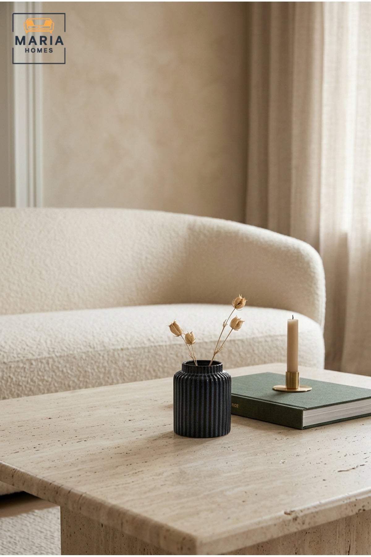 Blue Ribbed Decorative Vase, Modern Cylindrical Flower Holder with Wide Opening for Dried Flowers, Living Room, Bedroom, Office, Shelf and Table Décor