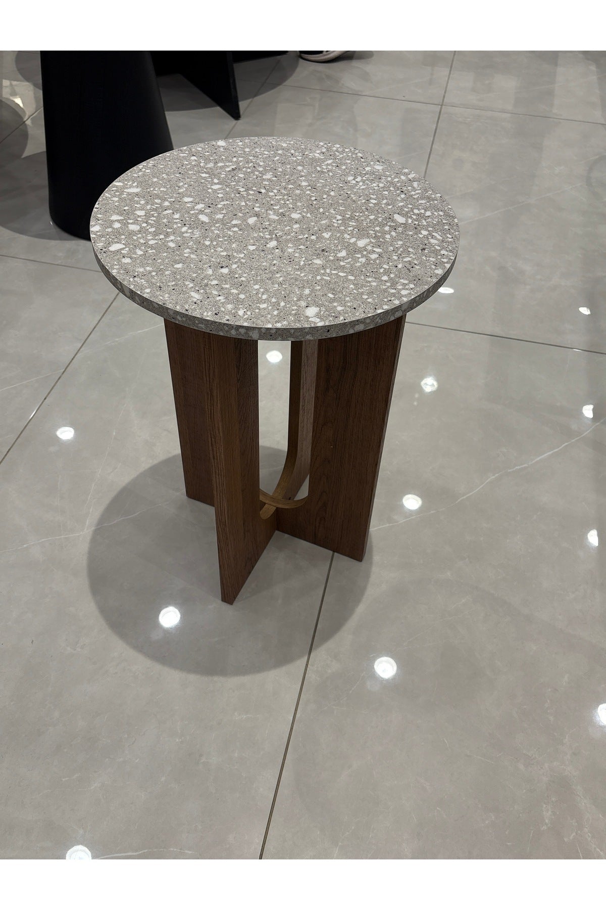 Modern 3-Piece Coffee Table Set with Terrazzo Top and Wooden Base