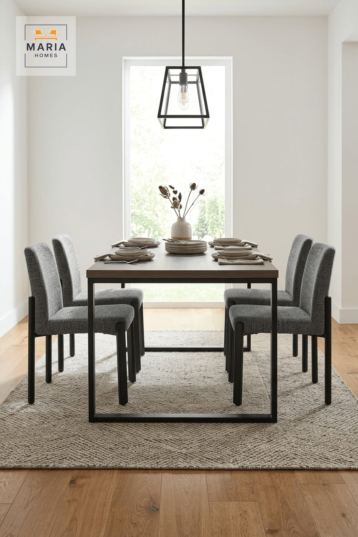 Gray Upholstered Dining Chair with Black Legs for Modern Home Dining Spaces