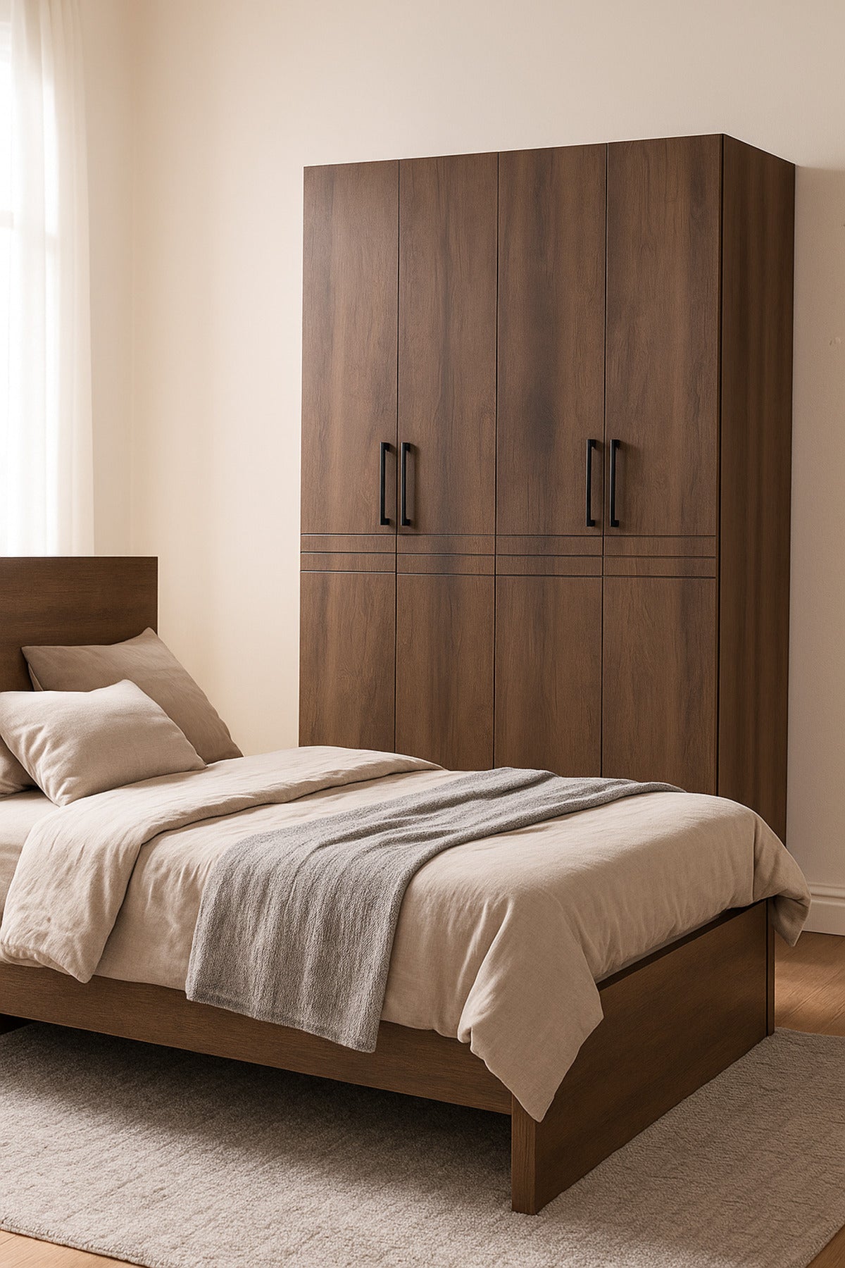 Modern 4-Door Wardrobe with Hanging Rail and Shelves Ð Brown 160_54_200 cm