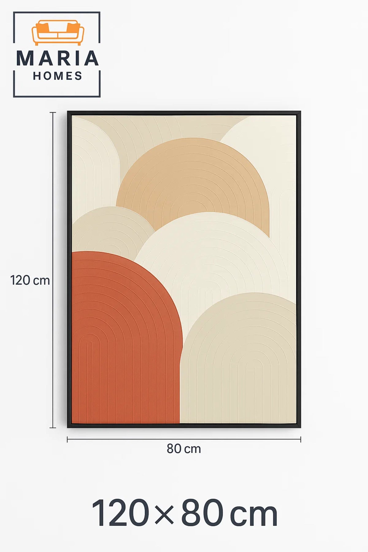 Framed Abstract Wall Art Ð Layered Arched Shapes in Earth Tones and Size 120*80 cm