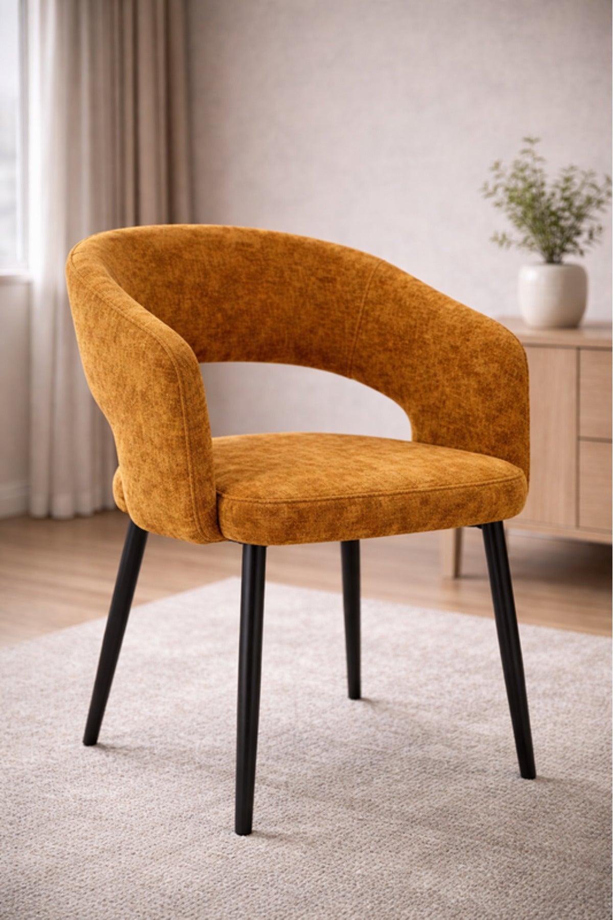 Dark Yellow Fabric Arm Dining Chair 80x44x48cm Modern dark yellow fabric Kitchen