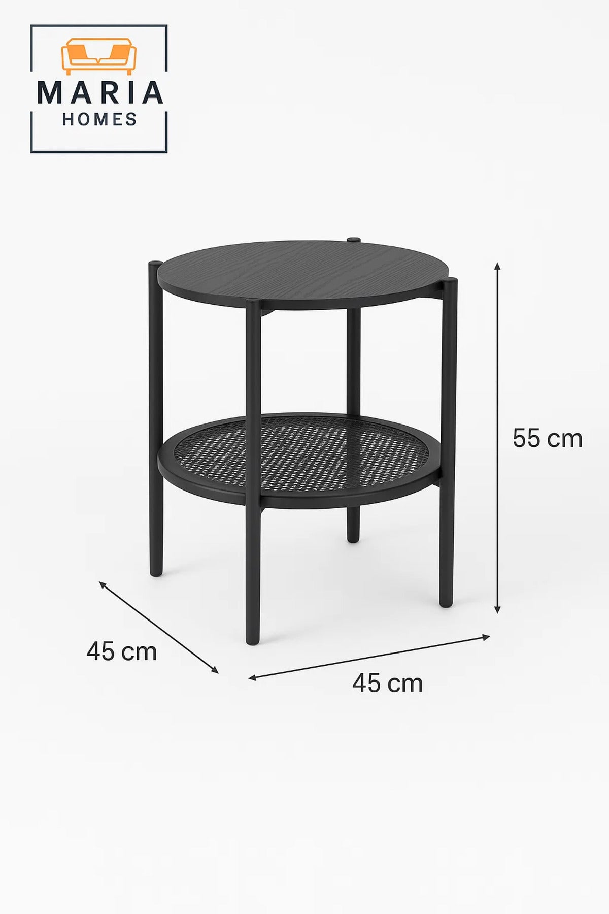 Modern Dark Grey Side Table √ê Round Coffee Table with Storage Shelf 45_45_55 cm