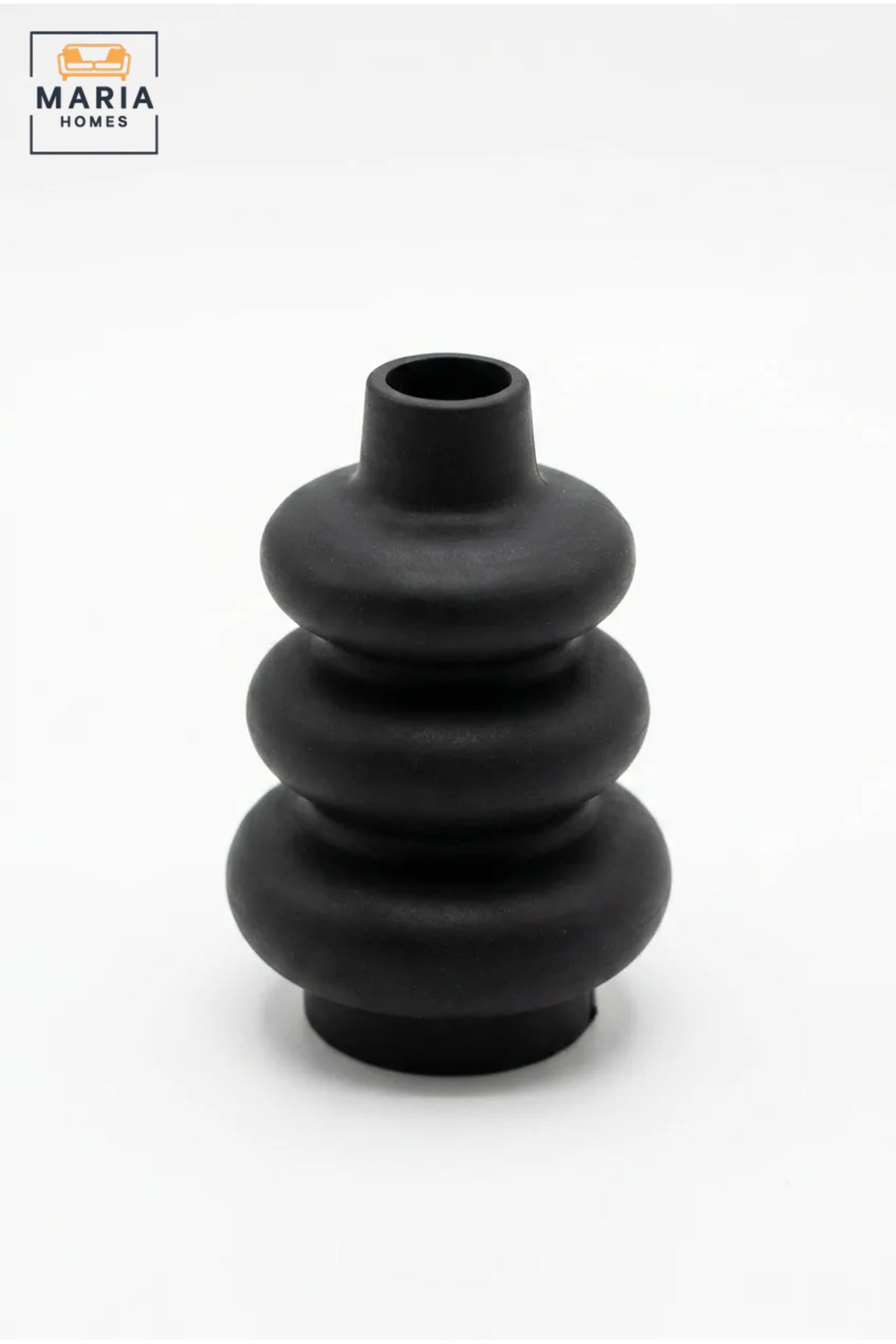 Black Sculptural Decorative Vase, Modern Stacked Ring Flower Holder for Dried Flowers, Living Room, Bedroom, Office, Shelf and Table Décor