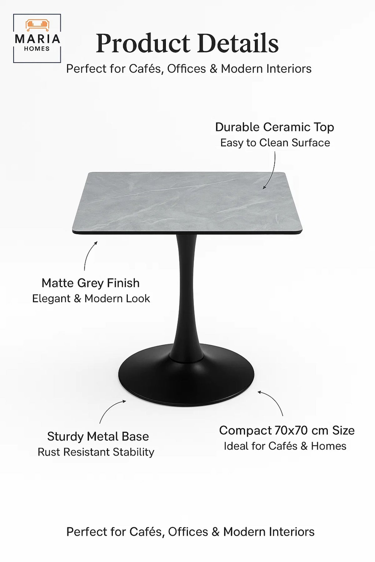 Rectangular Grey Dining Table √ê Modern Caf≈Ω, Restaurant, Office & Home Metal Furniture 70_70 cm
