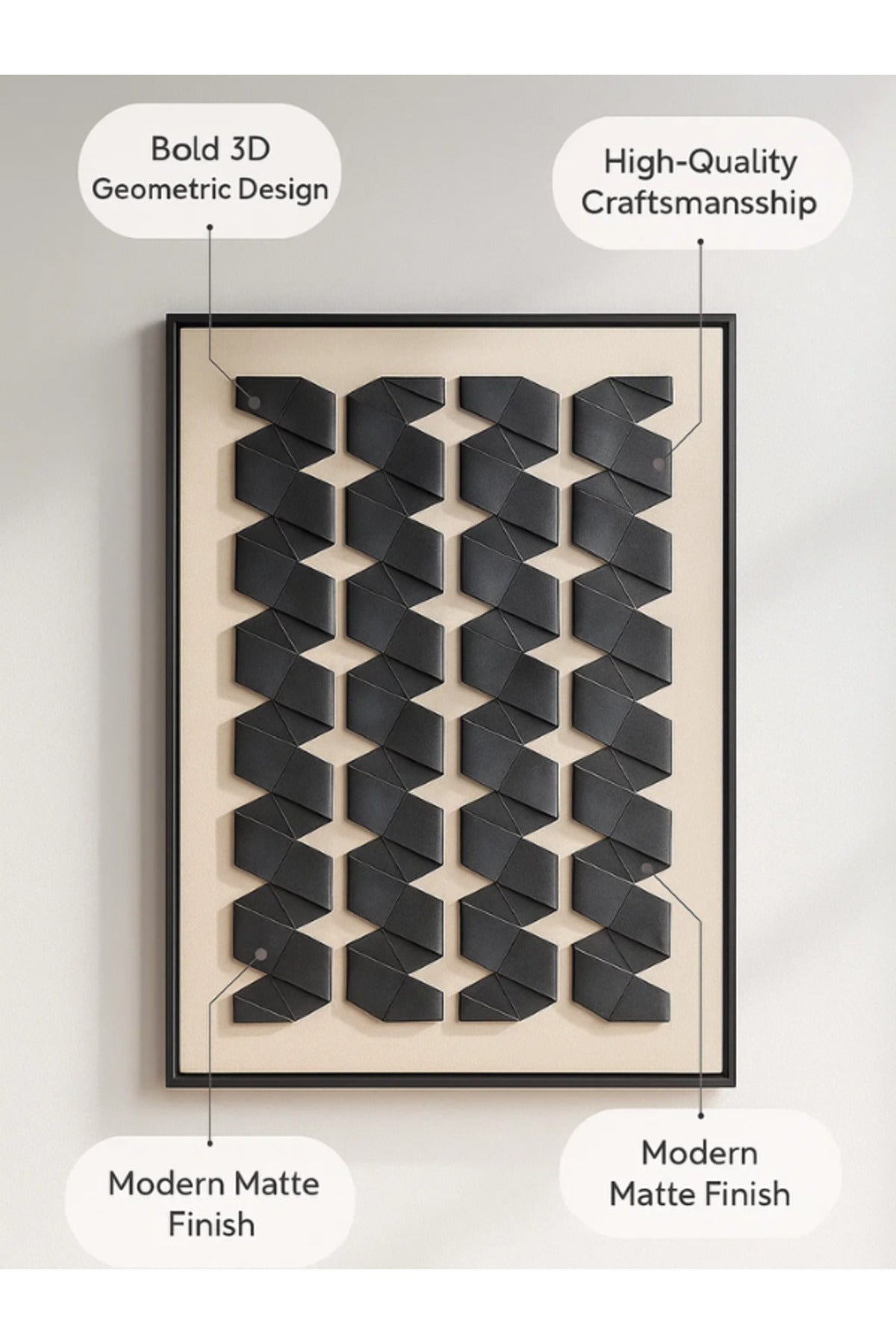 Modern 3D Geometric Wall Art Ð 120_80 cm Black Pattern Framed Canvas for Home DŽcor