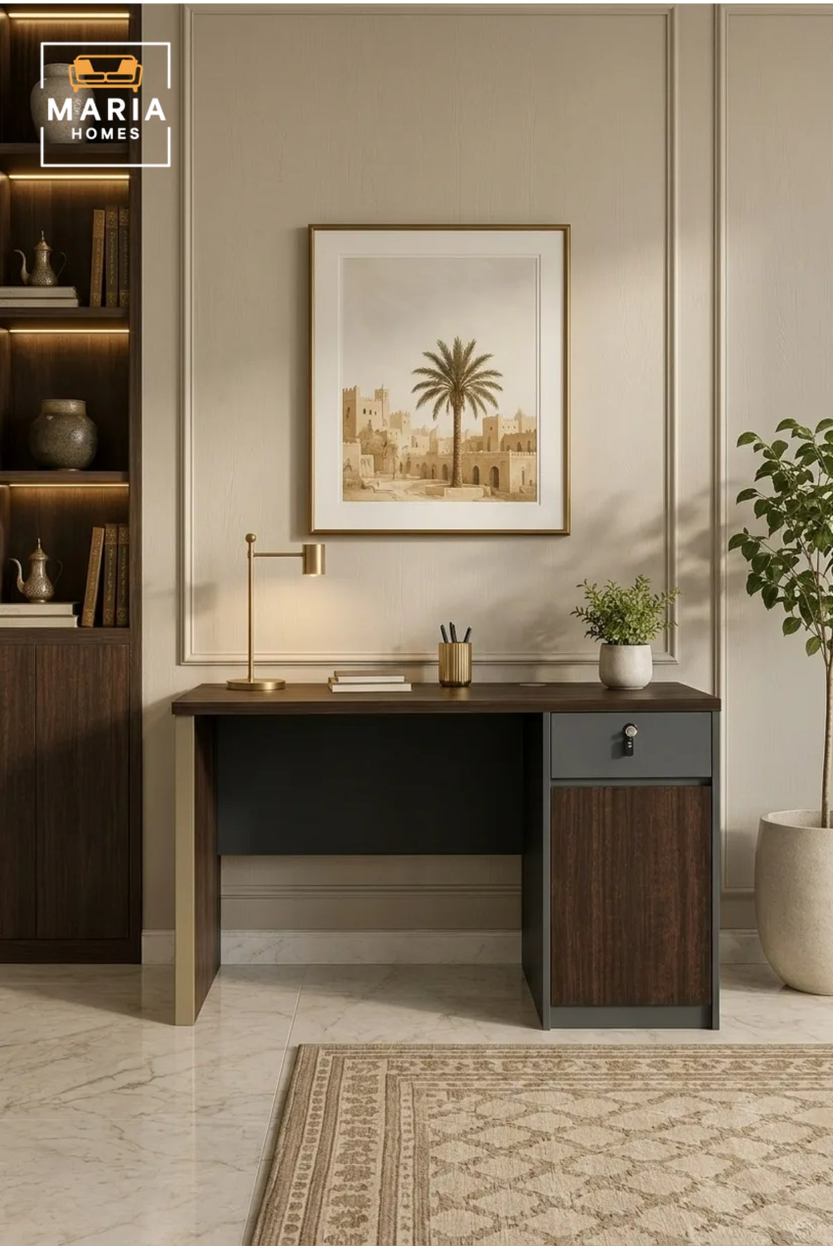 Compact Office Computer Desk with Lockable Storage Cabinet √ê Modern Workstation Table