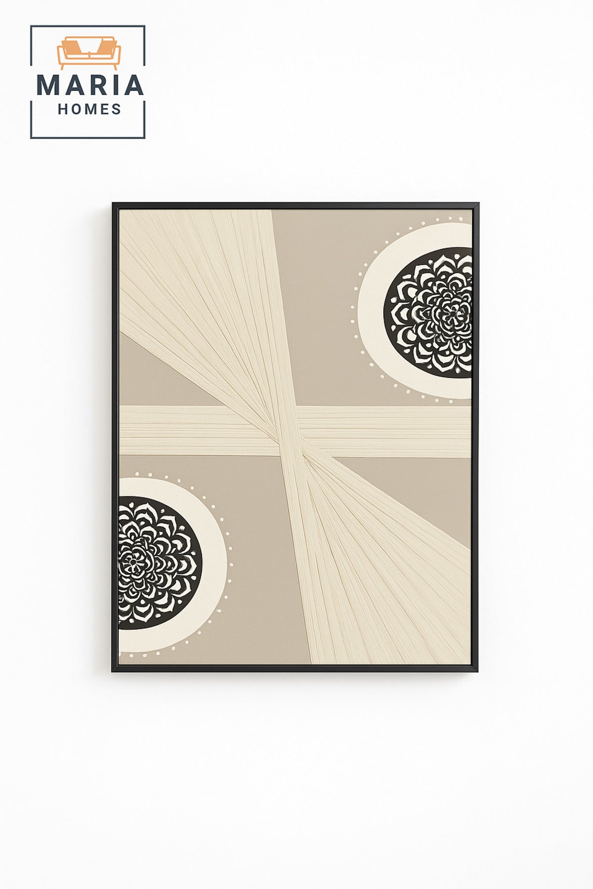 Large White & Beige Abstract Wall Art with Mandala Accents Ð Framed Canvas 120_80 cm