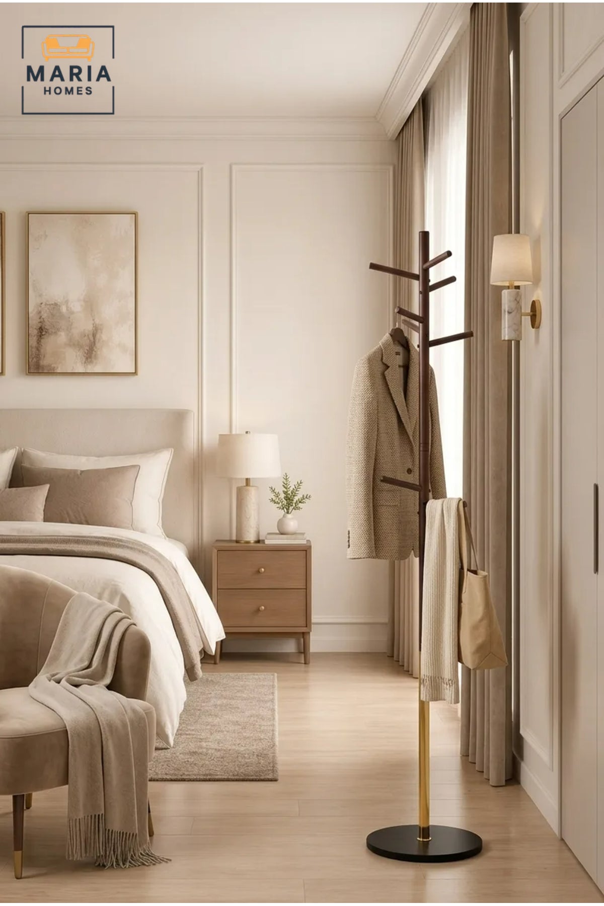 Modern Freestanding Coat Rack with Metal Base √ê Contemporary Clothes Stand, Jacket Hanger & Entryway Organizer