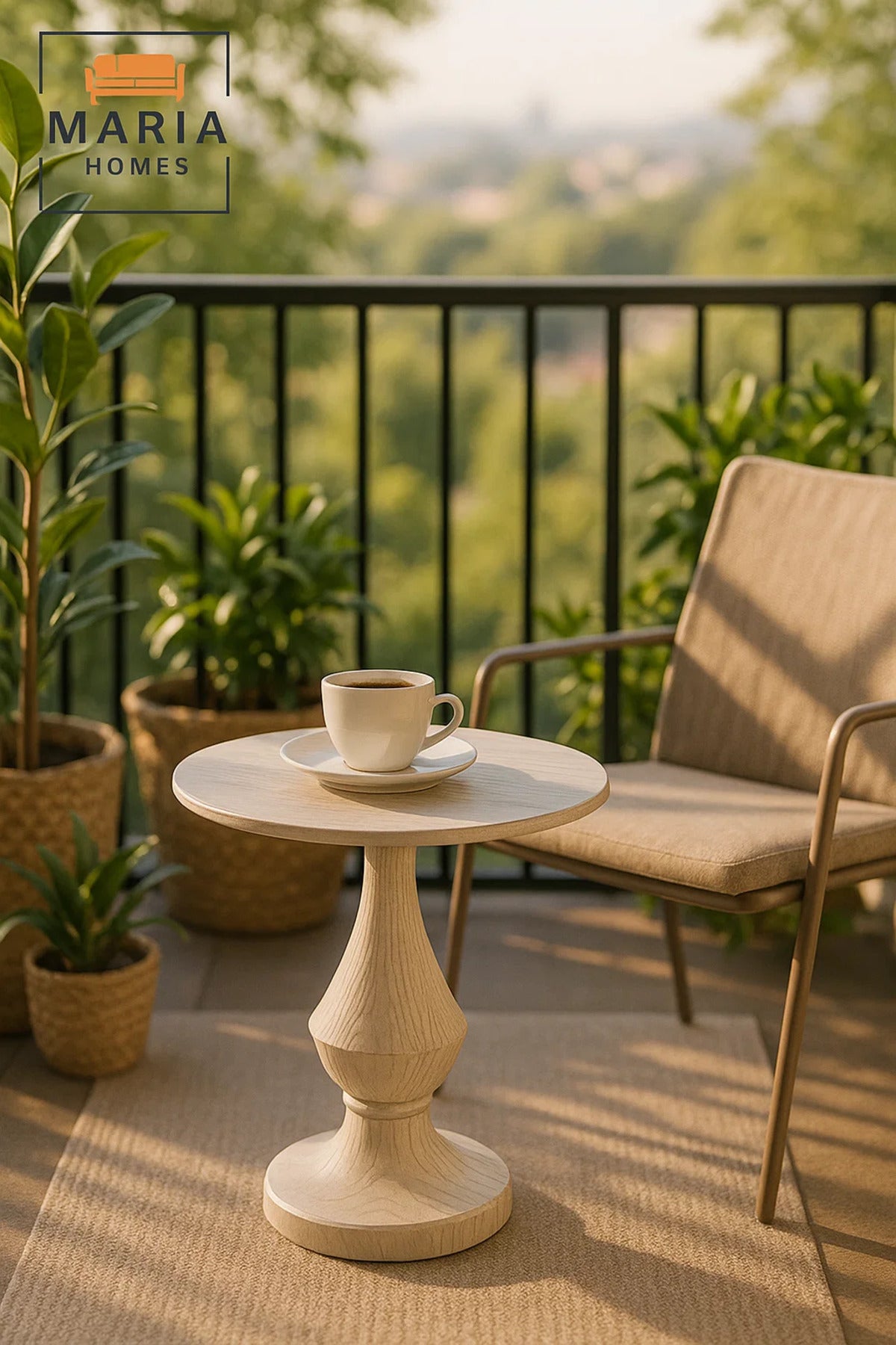 Ceramic Top Tea Table √ê Wood Style Round Side Table 45_45_55 cm