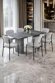 Luxury Grey Dining Table Set 6 Chairs Stone Look 150cm Modern Furniture for Kitchen Dining Room