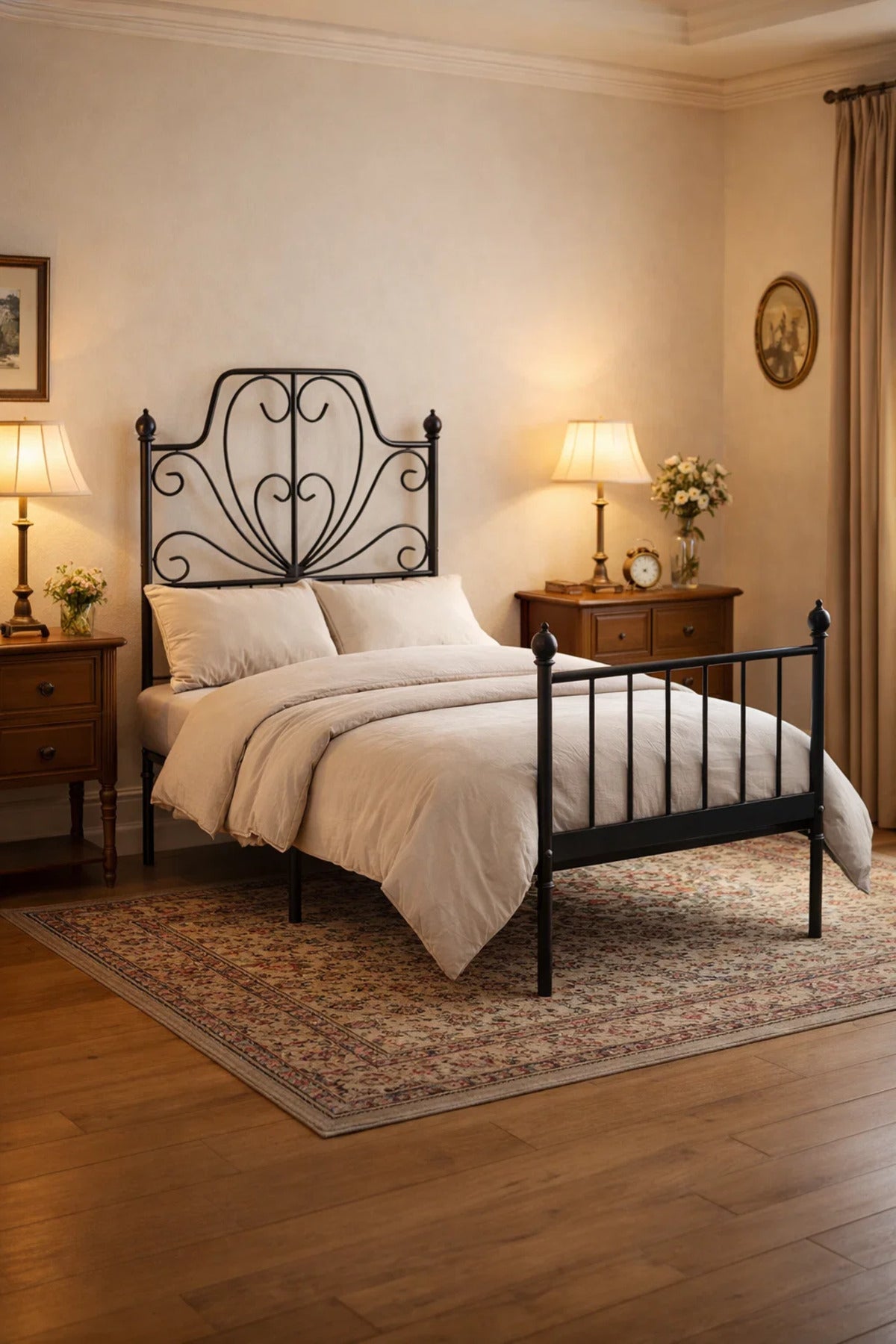 Black Metal Bed Frame with Decorative Headboar BLACK (90*190 cm)