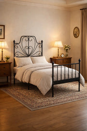 Black Metal Bed Frame with Decorative Headboar BLACK (90*190 cm)