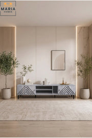 Modern TV Stand with Geometric Chevron Doors Ð Entertainment Center with Open Storage Shelves