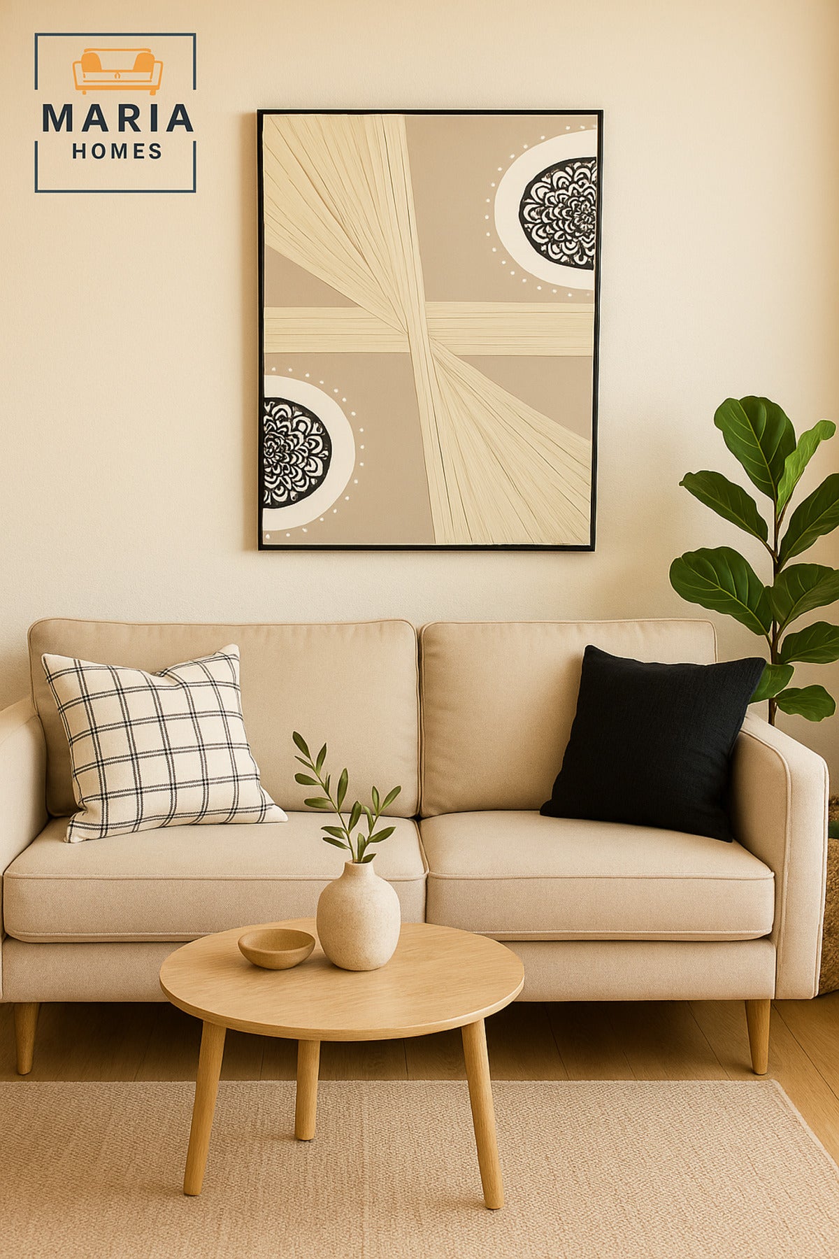 Large White & Beige Abstract Wall Art with Mandala Accents Ð Framed Canvas 120_80 cm