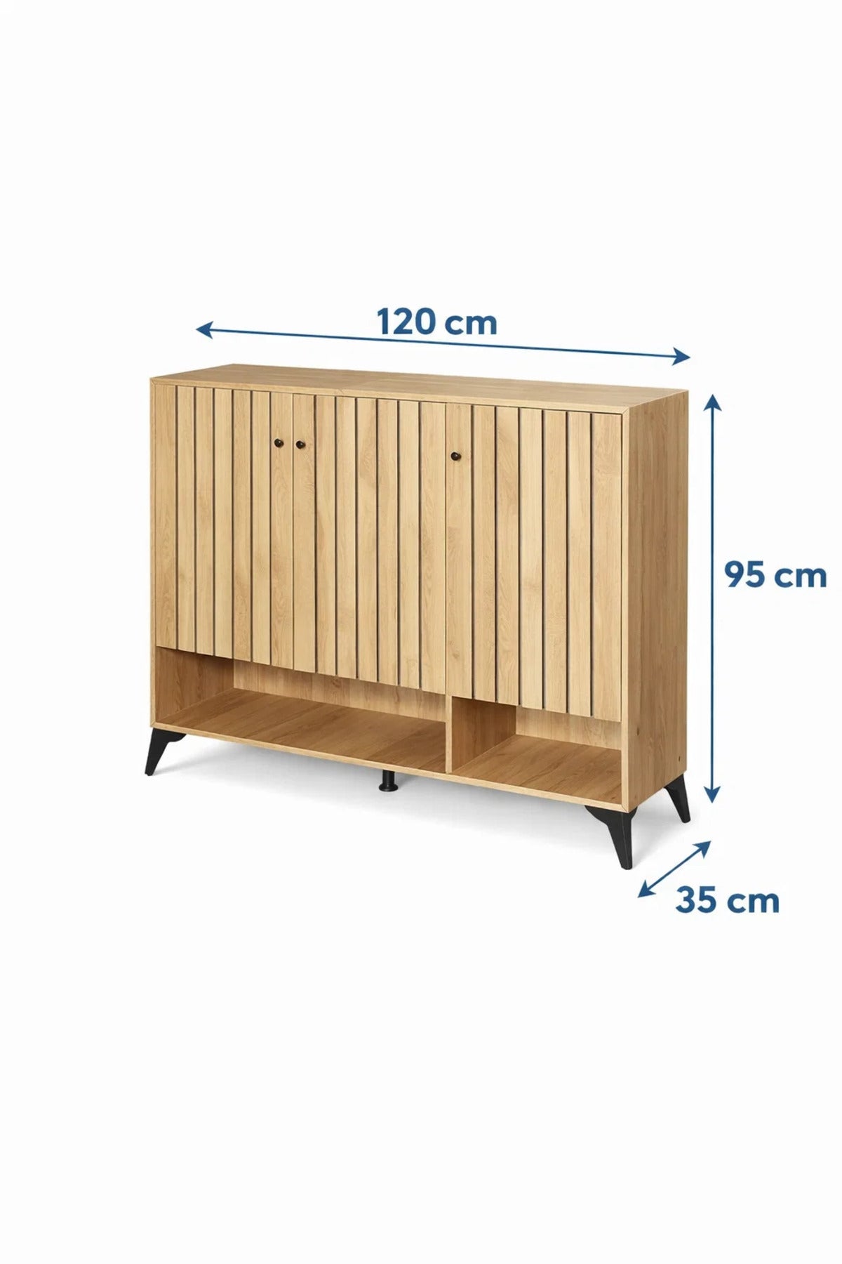 Stylish Wooden Shoe Cabinet Entryway Organizer with Slatted Doors and Metal Legs for Home Decor