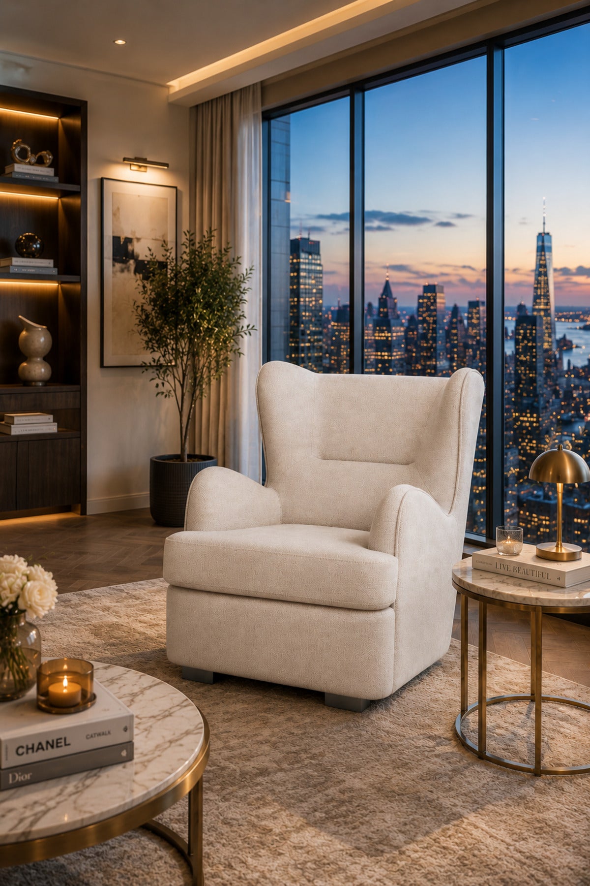 Modern Luxury Wingback Accent Chair Ð Soft Beige Upholstered Lounge for Living Room,