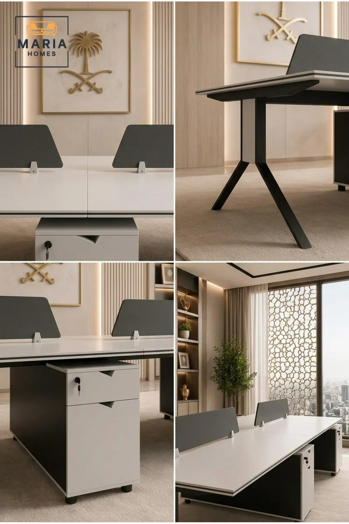2-Person Office Workstation Desk with Storage Pedestals & Privacy Screens √ê Modern Shared Office Desk