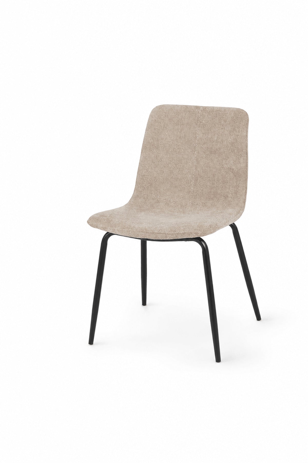 Beige Upholstered Dining Chair with Black Metal Legs, Modern Minimalist Seat