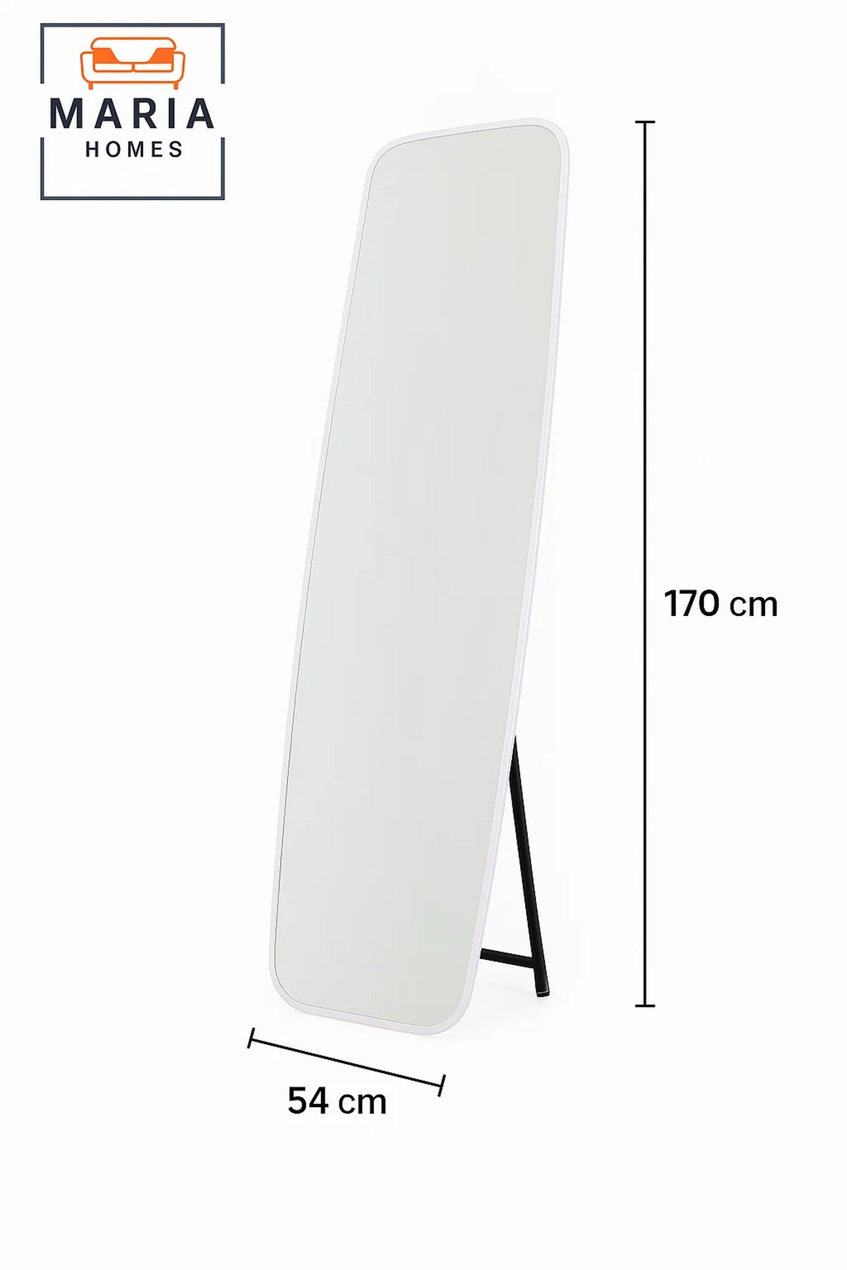 White Full-Length Mirror with Rounded Corners Ð 170x54 cm Standing Frame