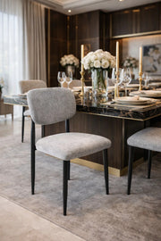 Grey Upholstered Dining Chair with Black Legs Modern Fabric Chair for Dining Room