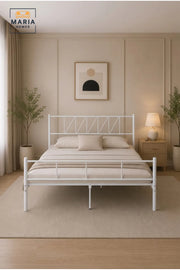 Modern White Metal Bed Frame with Headboard for Bedroom Furniture Platform Bed
