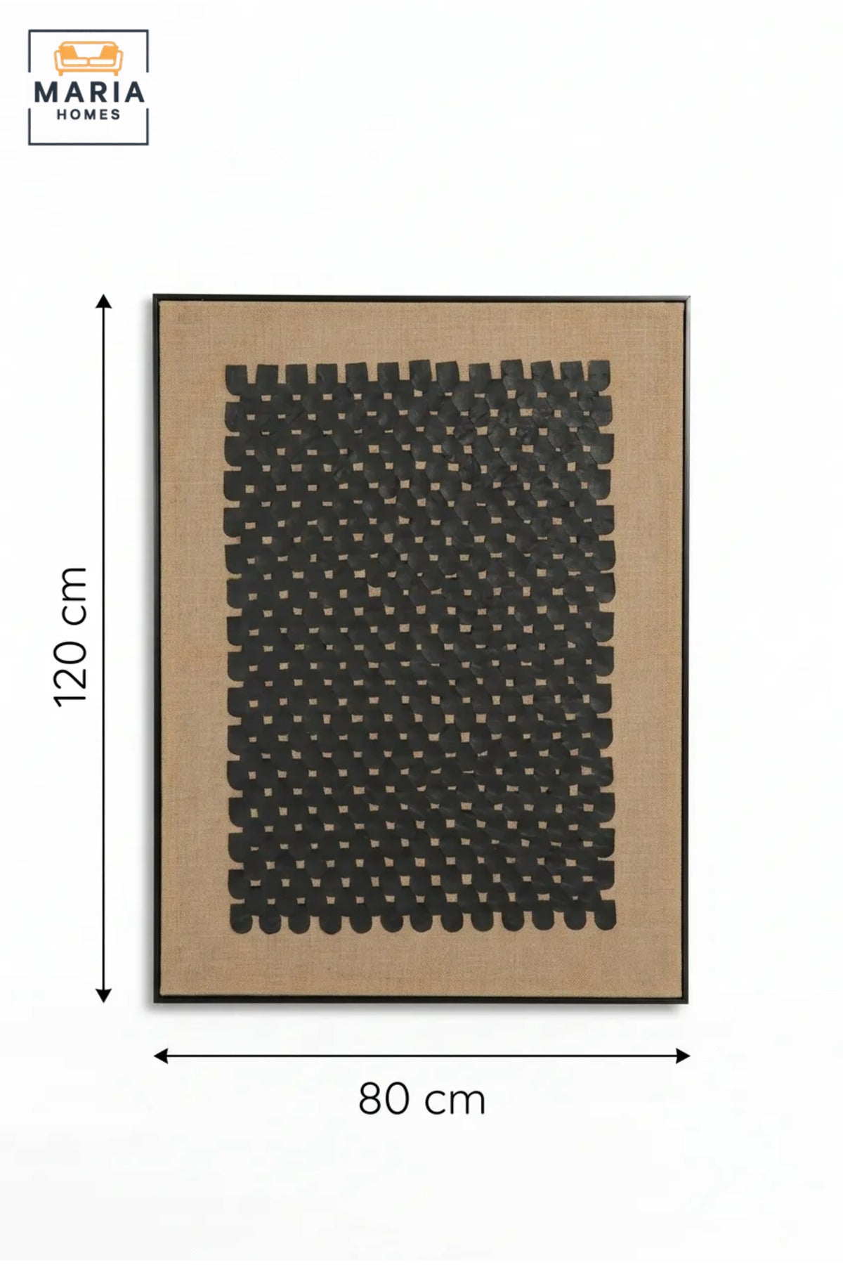 Modern Abstract Textured Wall Art with Slim Black Frame, Black Woven Geometric Design on Beige Canvas for Living Room, Bedroom and Office Décor