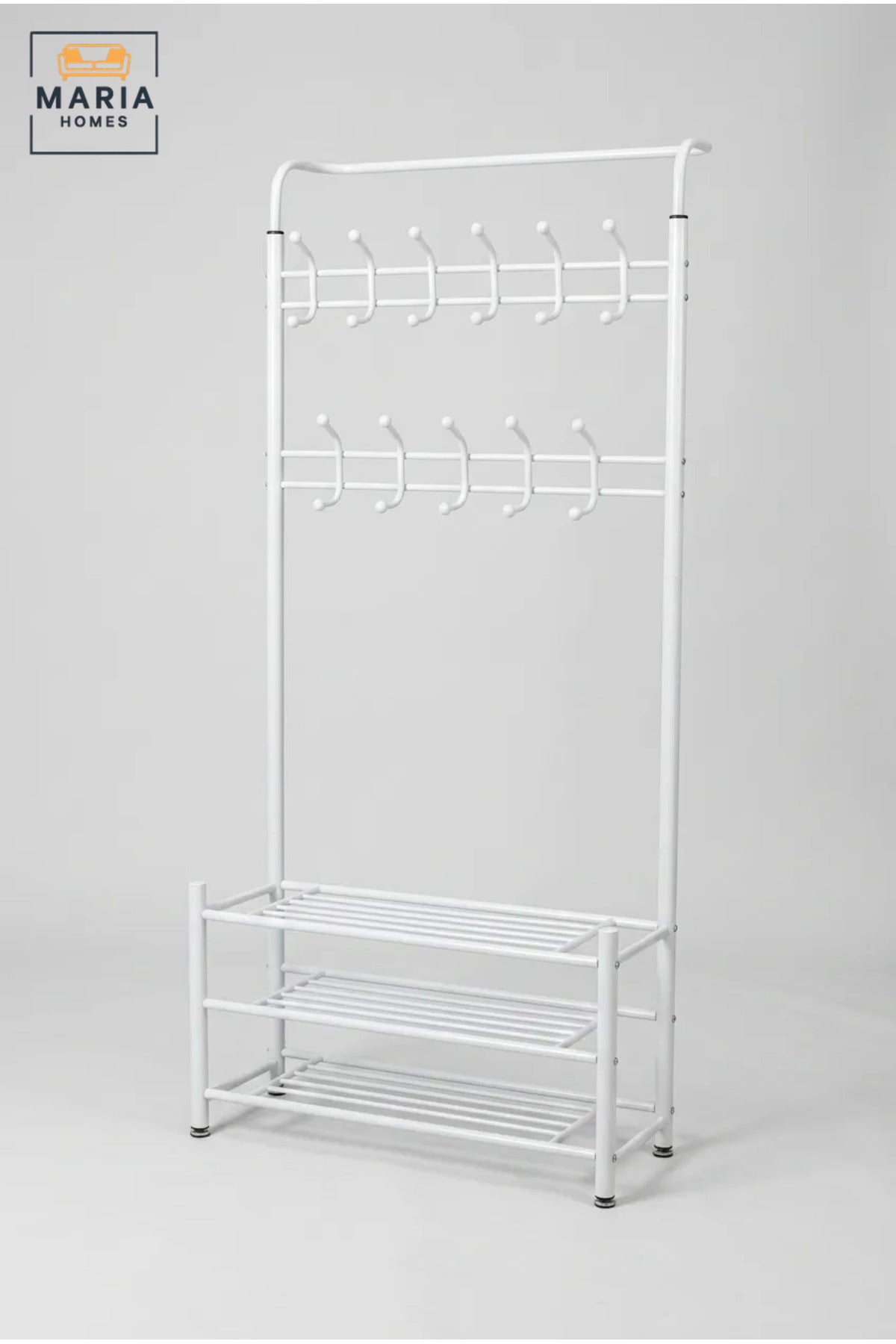 Freestanding Clothes Rack with Multiple Hanging Hooks and Three Storage Shelves, Garment Organiser for Bedroom, Dressing Room, Laundry Room and Boutique