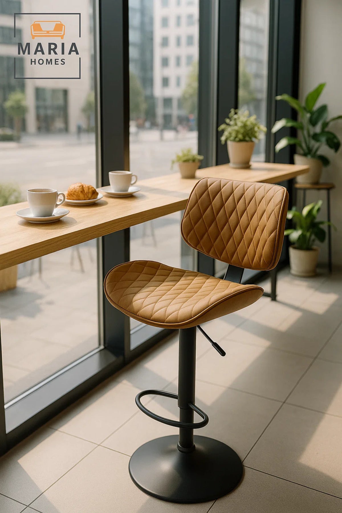 Dark Brown Modern Adjustable Bar Stool for Kitchen Island & Home Bar, Swivel, Cushioned Seat
