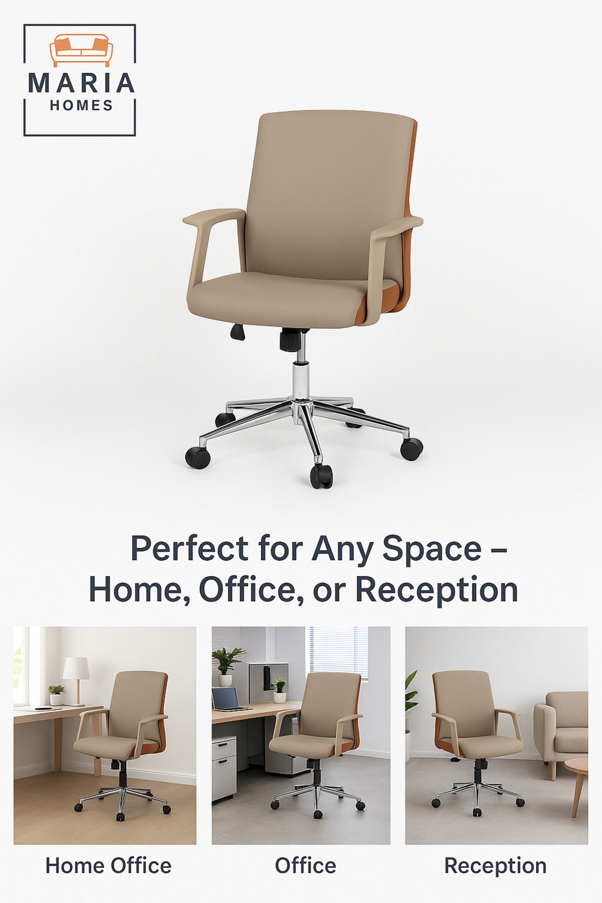 Beige + Orange Office Chair Ð Ergonomic Design with Swivel Base