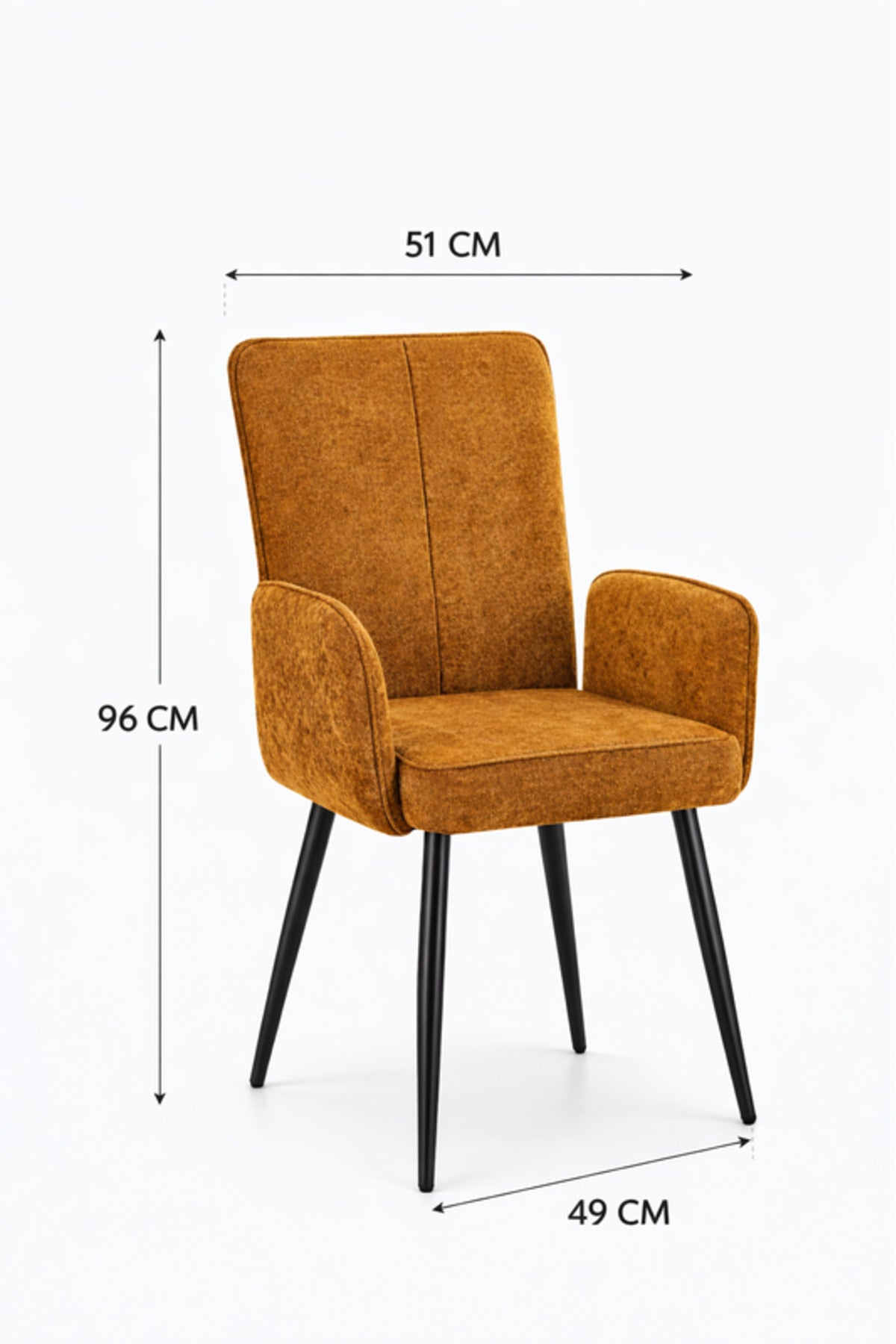 Dark Yellow Upholstered Dining Chair with Armrests and Metal Legs 96x49x46cm dark