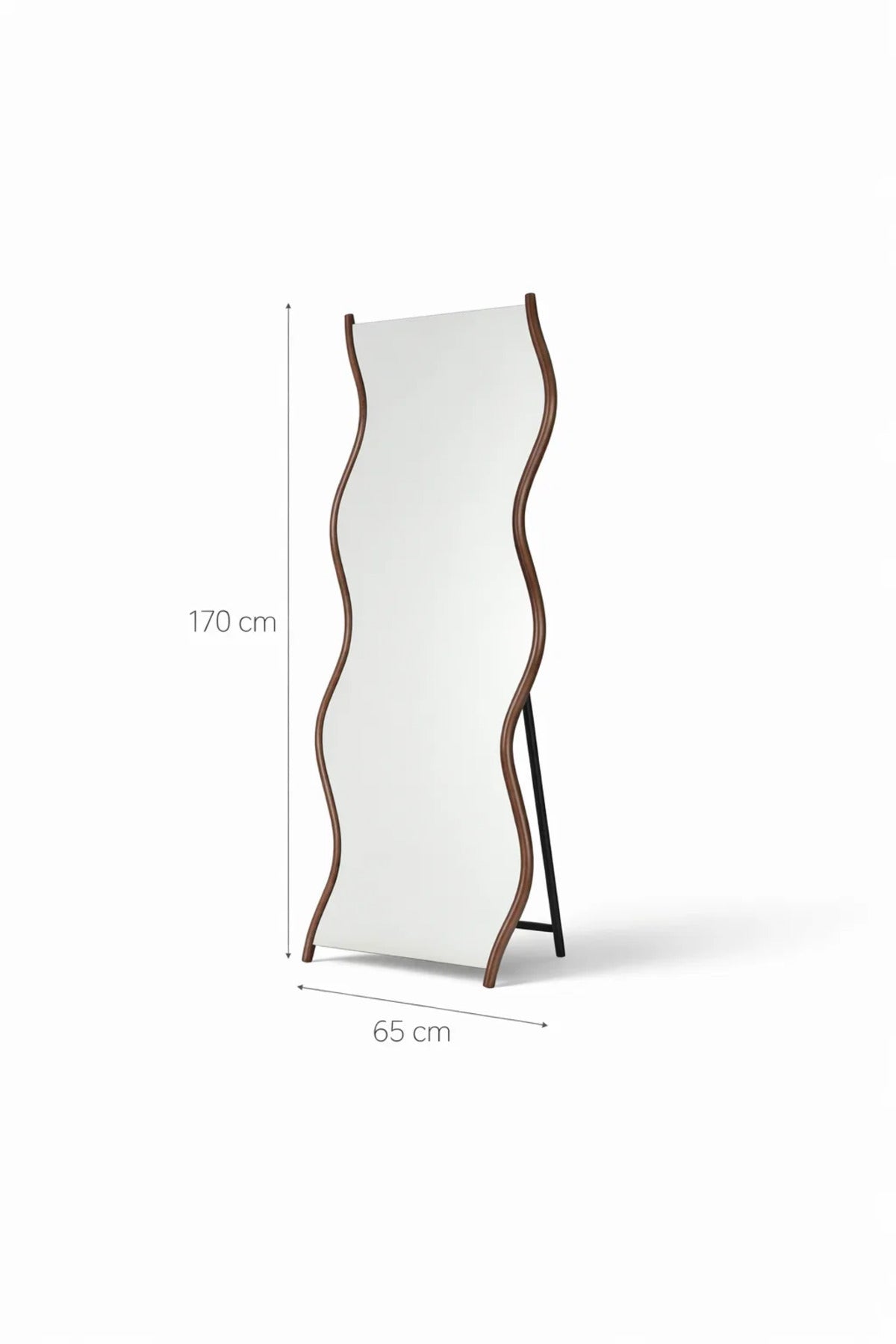 Modern Wavy Full Length Floor Mirror with Dark Wood Frame & Stand