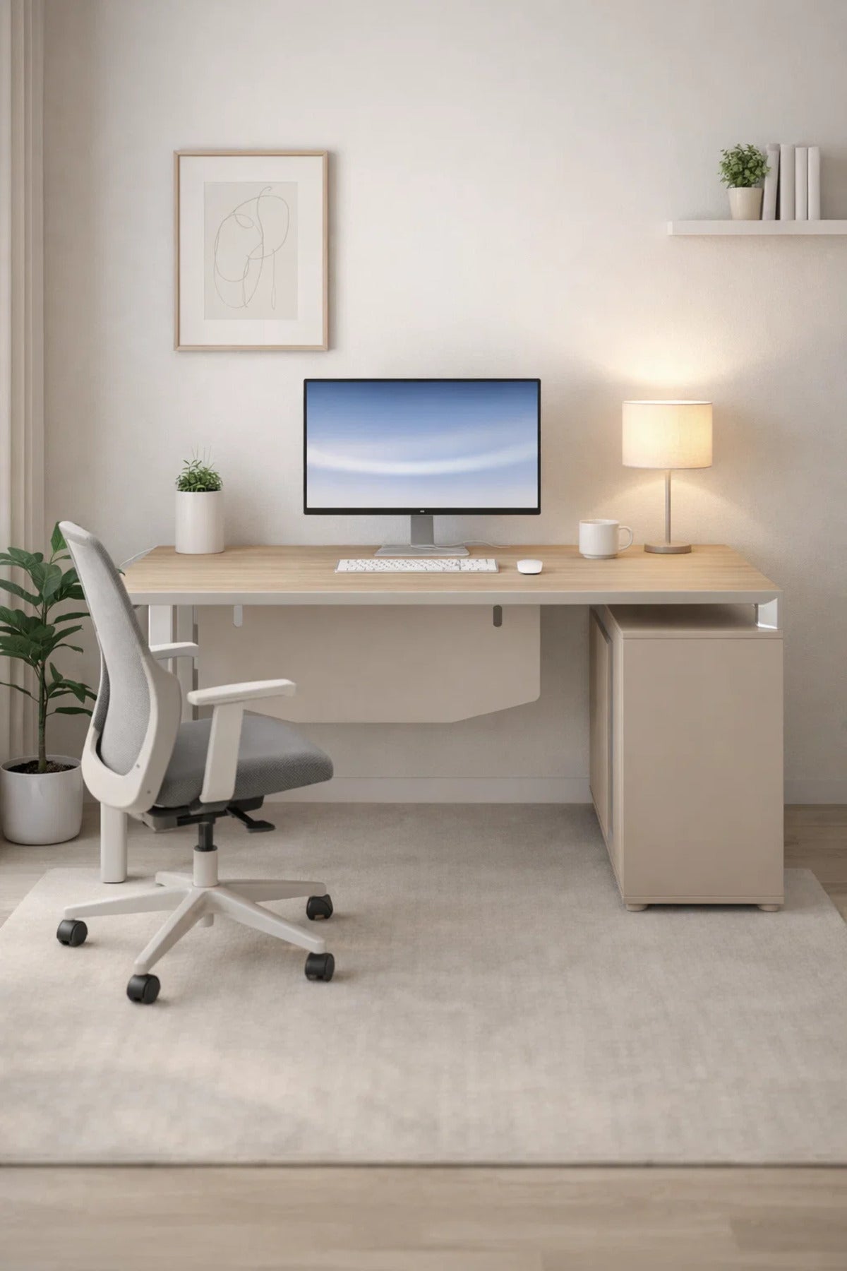 Modern Walnut Office Desk with Side Storage Cabinet 180 _ 80 _ 75 cm
