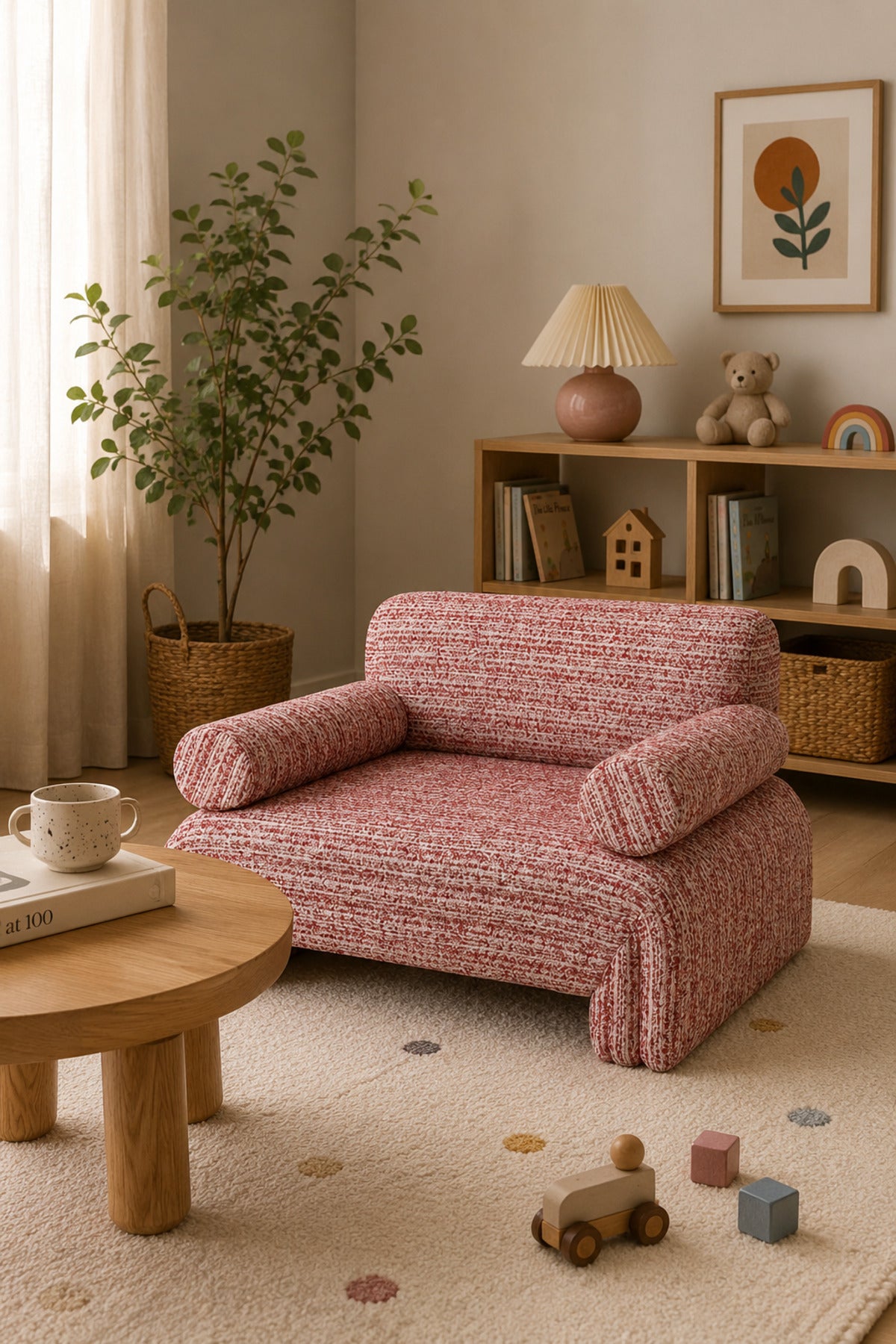 Modern Textured Red Accent Lounge Chair Ð Luxury Upholstered Armchair for Living Room &