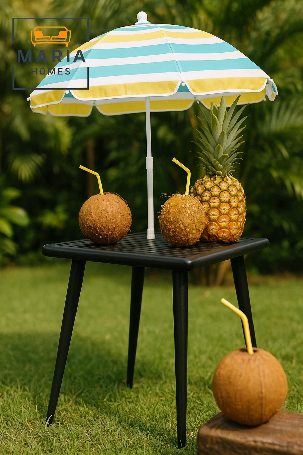 Black Square Outdoor Table with Slatted Top and Tapered Legs-size 75*70*70CM