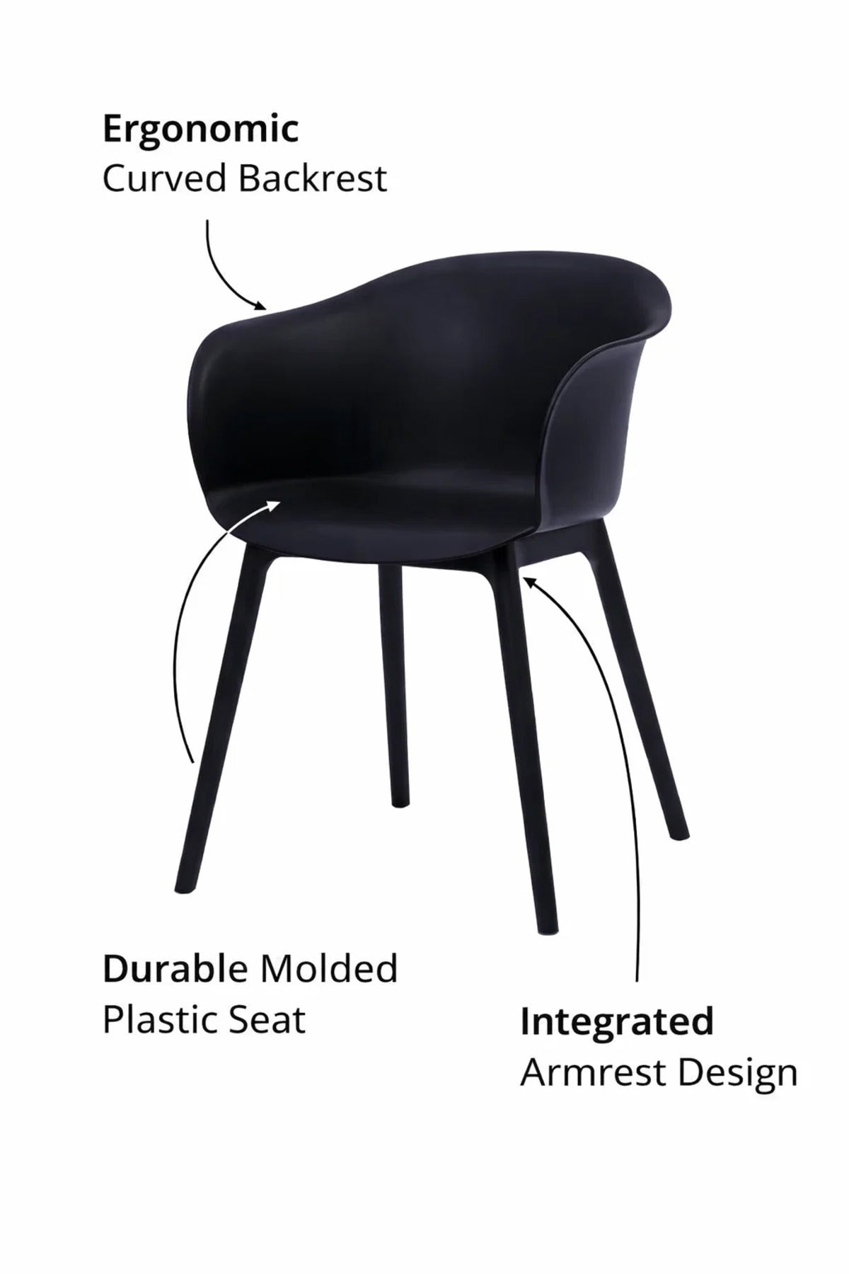 Modern Black Plastic Armchair with Metal Legs