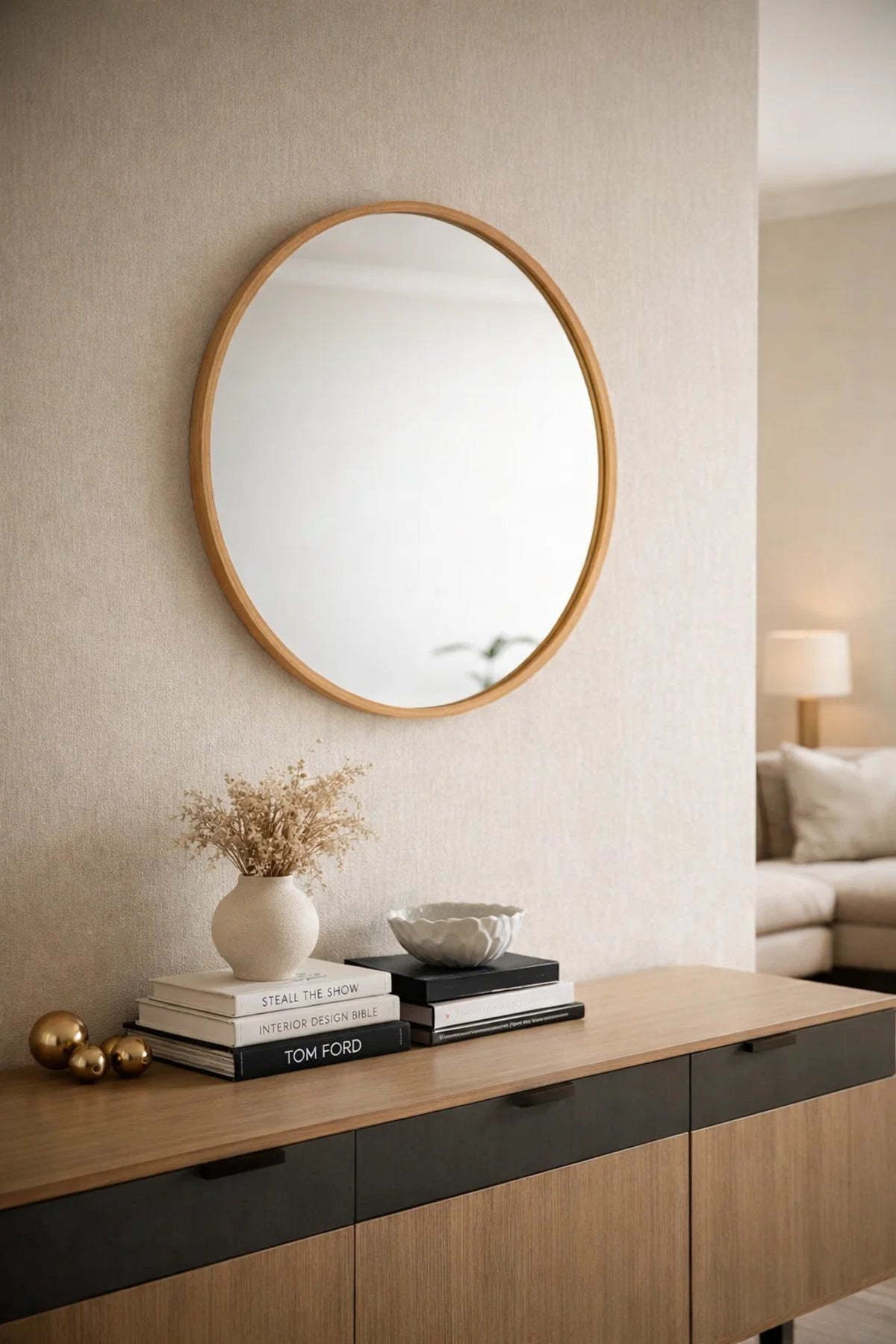 Elegant Round Wall Mirror with Slim Gold Frame for Modern Interiors