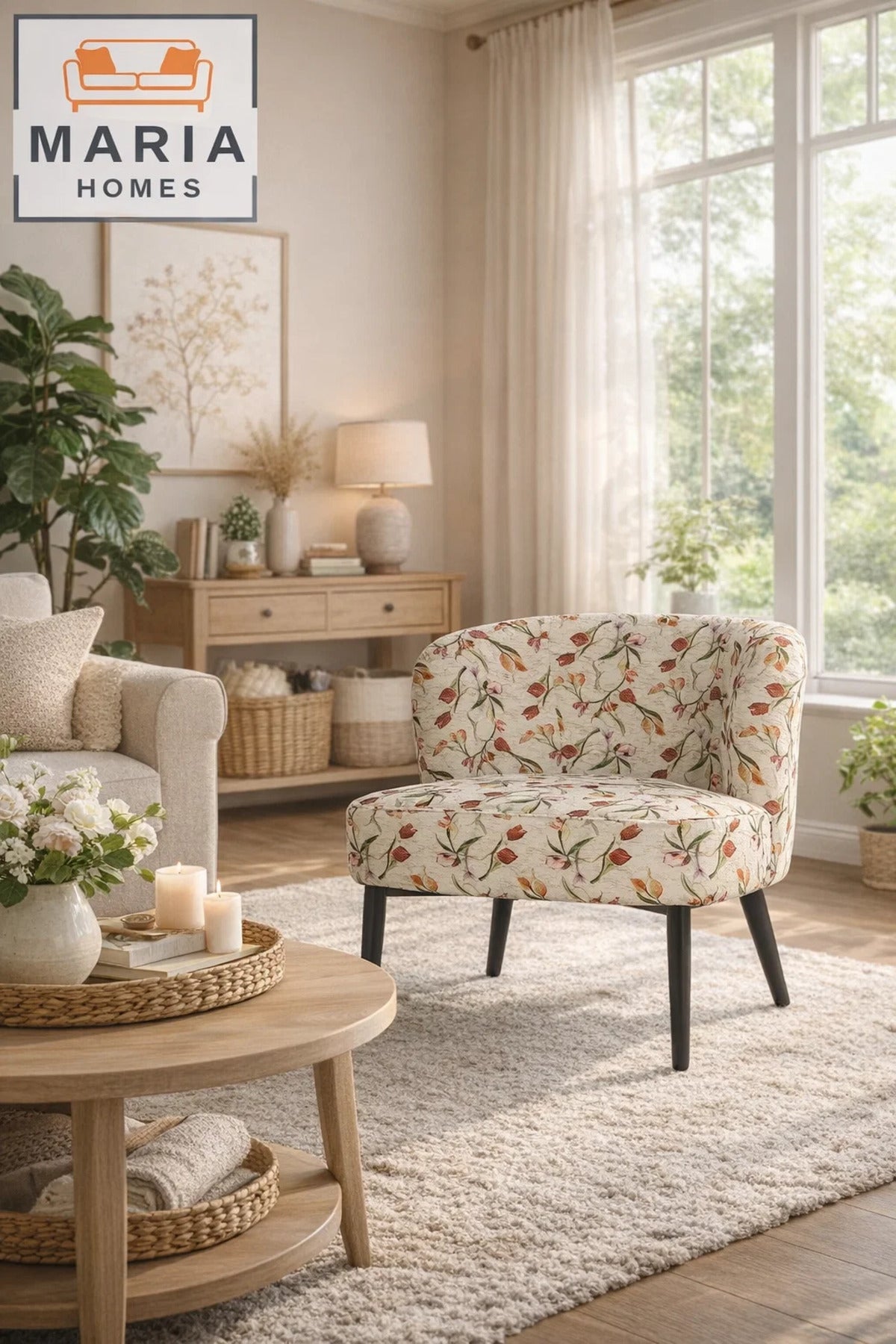 Floral Patterned Accent Chair with Black Legs Ð Modern Lounge Chair