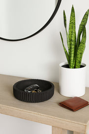 Black Wooden Ribbed Decorative Bowl Ð Modern Table Centerpiece