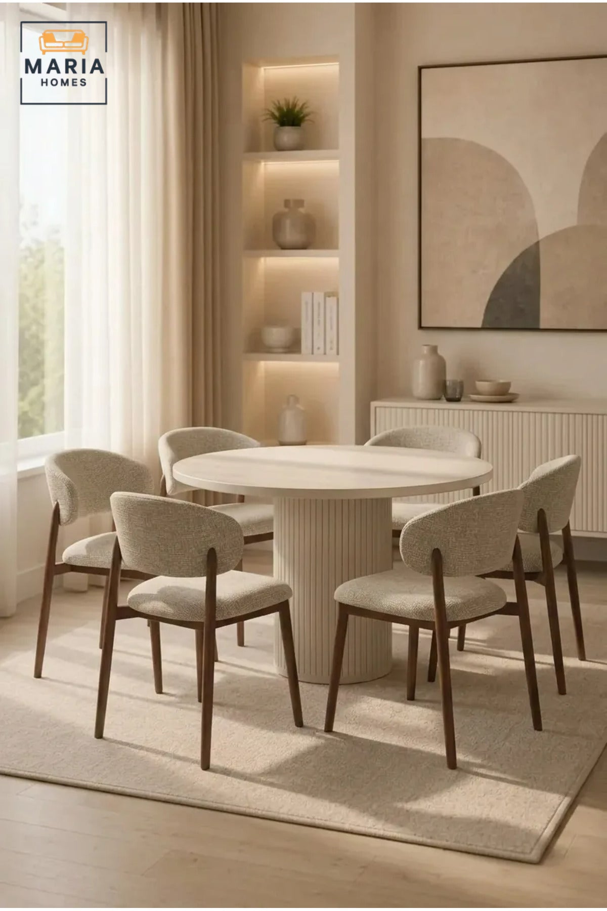 Modern Upholstered Dining Chair with Solid Wood Frame, Curved Fabric Backrest & Cushioned Seat, Contemporary Kitchen & Dining Room Chair