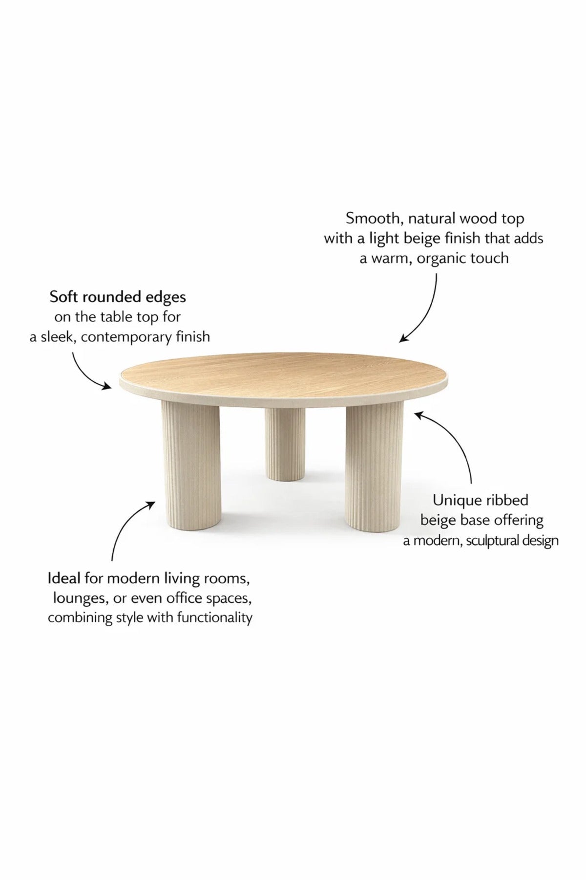 Beige & Wood Center Table 80_80_45 cm √ê Modern Round Coffee Table