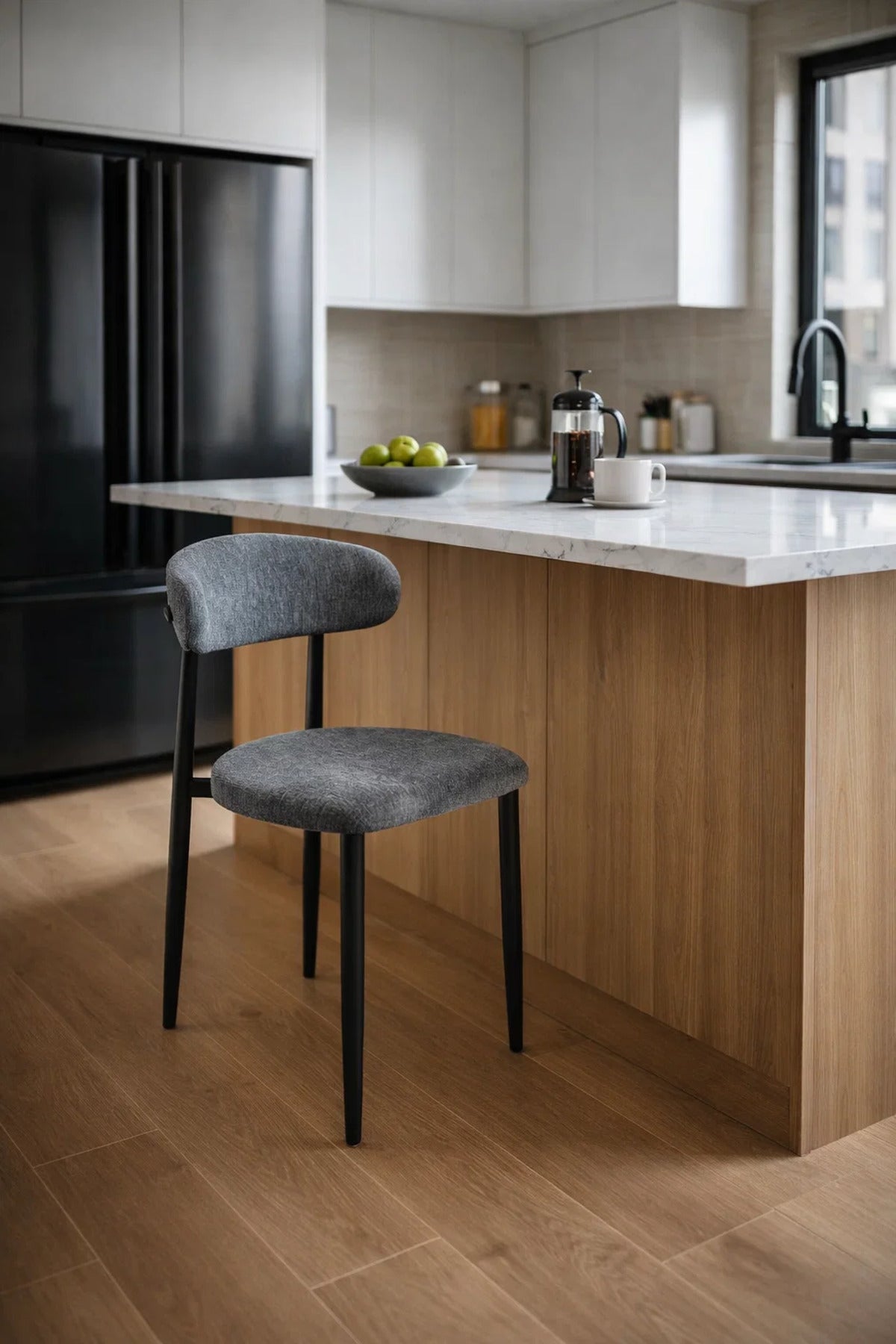 Dark Grey Velvet Chair with Black Metal Legs, 79x47x48 CM dark grey velvet Kitchen