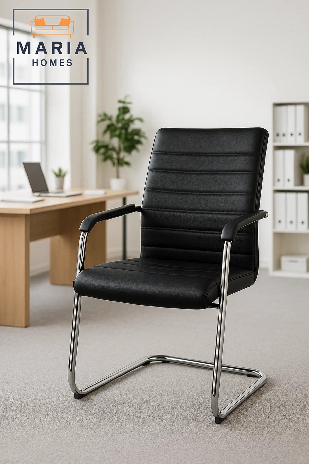 Black Leather Visitor Chair with Chrome Base Ð Comfortable Office Guest Seating