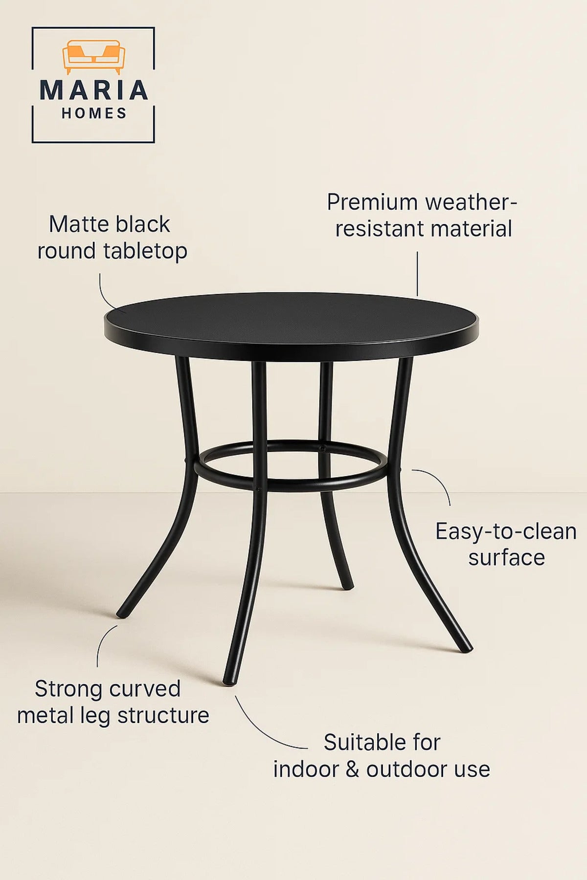 Modern Black Round Outdoor Dining Table 80x80x75 √ê Metal Patio Garden Furniture