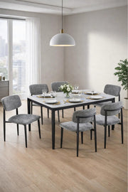 Modern Marble Top Dining Table Set with 6 Upholstered Chairs 150x90x75cm modern marble